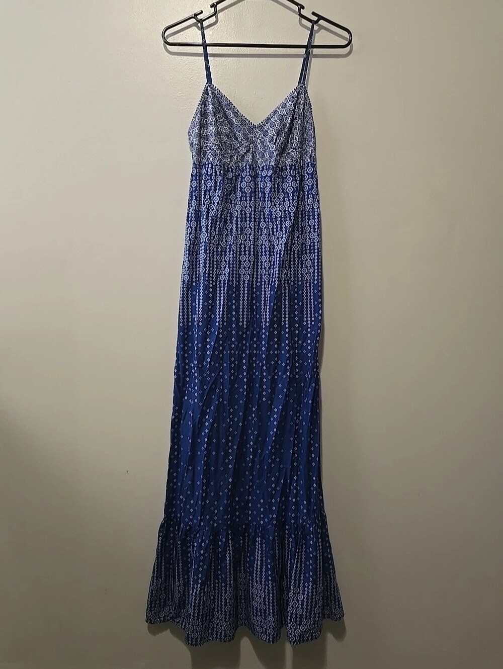 American Eagle Dress Cotton Boho Maxi Sz. 2 Resort Wear Cover Up Navy Floral